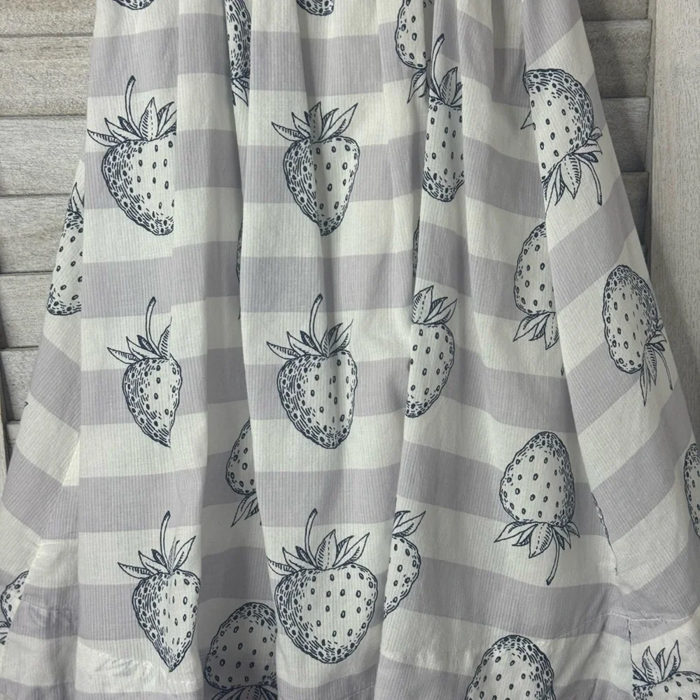 GAP Kids Gray & White Stripe Strawberry Print Sundress Girls Size 4T Cottagecore